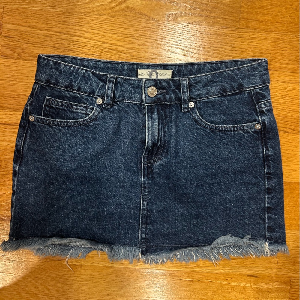 Free People Dark Blue Denim Skirt